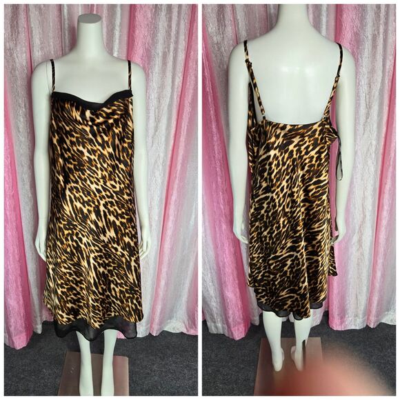 Forever 21 Leopard Print Satin Lined Adjustable Strap Slip Dress Size 1X Plus - Picture 1 of 11